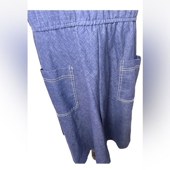 Vintage Dress 80s Walden Classics Secretary XL Blue Pockets Sleeveless Chambray - Picture 5 of 8